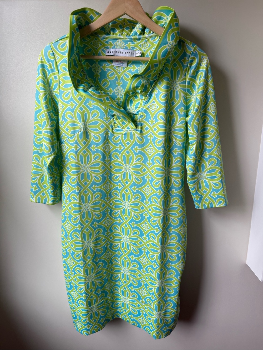 GRETCHEN SCOTT Ruffneck Dress Ruffles Preppy Stretch Resort Classic Dopamine S